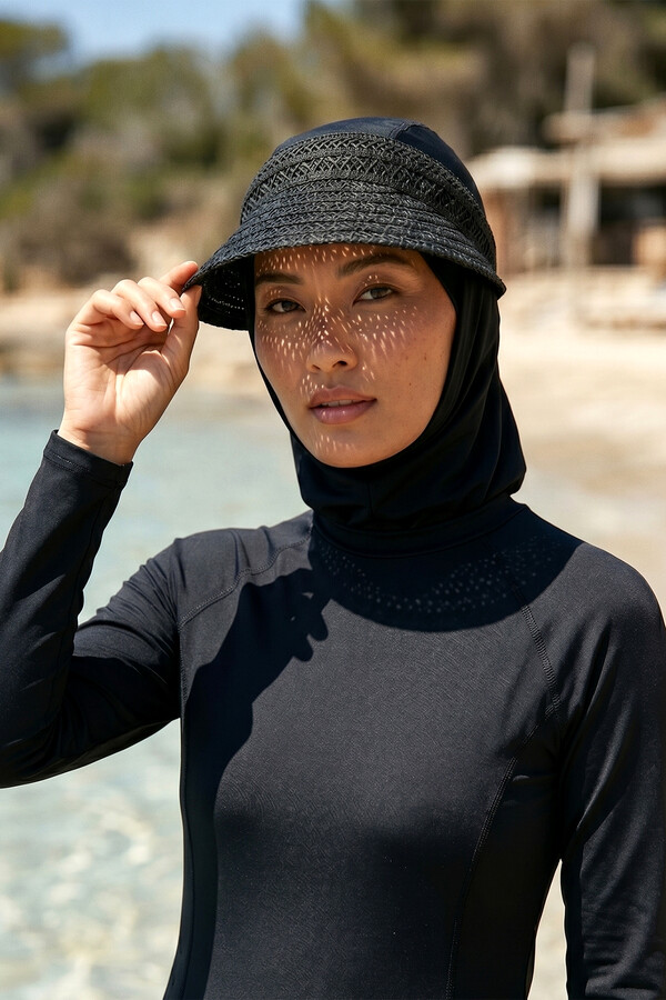 Wide Brim Visor Straw Hat Sun Protection 2127 Black - Thumbnail