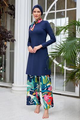 Maresiva - Wide Leg Full Coverage Modest Swimsuit 2114 Navy Blue