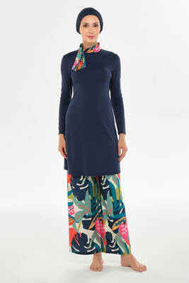 Maresiva - Wide Leg Full Coverage Modest Swimsuit 2114 Navy Blue (1)