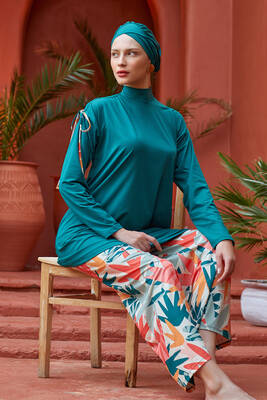 Maresiva - Wide Leg Full Coverage Modest Swimsuit 2115 Emerald Green Maresiva - Wide Leg Full Coverage Modest Swimsuit 2115 Emerald Green