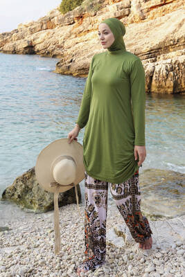 Remsa - Wide-Leg Lycra Full-Coverage Modest Swimsuit 900-302 Olive Green (1) Remsa - Wide-Leg Lycra Full-Coverage Modest Swimsuit 900-302 Olive Green (1)