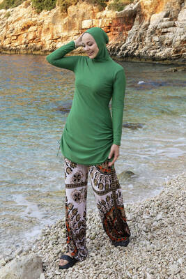 Remsa - Wide-Leg Lycra Full-Coverage Modest Swimsuit 900-304 Green Remsa - Wide-Leg Lycra Full-Coverage Modest Swimsuit 900-304 Green