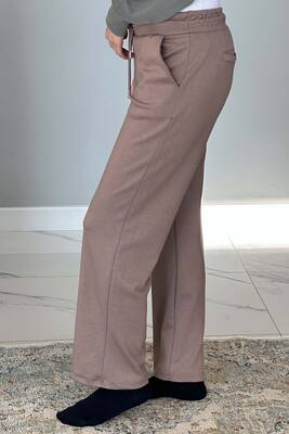  - Wide Leg Women's Sweatpants with Elastic Waist Trouser Look 8015 Mink (1)