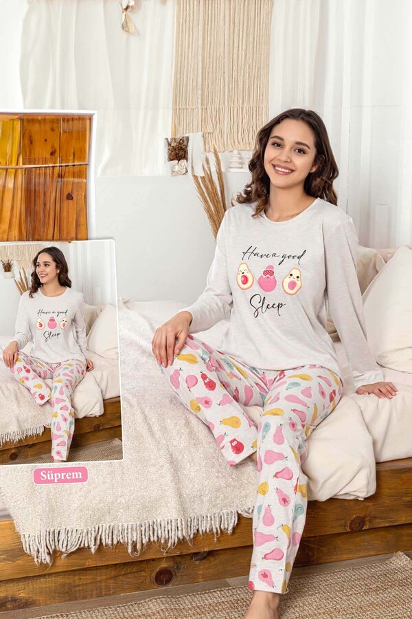 Women's Avocado Print Suprem Pajama Set 0459 Grey - Thumbnail