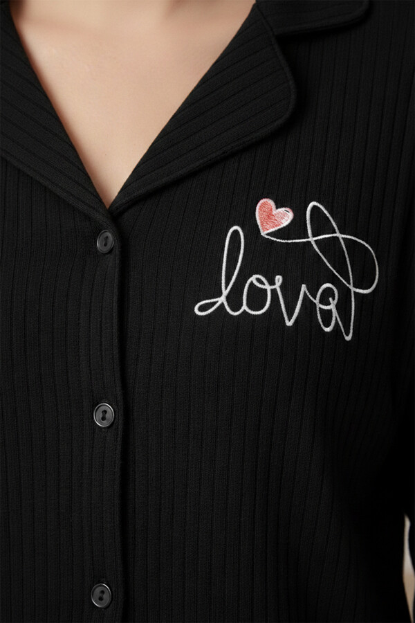 Women's Button-Front Supreme Pajama Set 0550 Black02 - Thumbnail