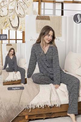 Remsa - Women's Button-Up Sapphire Pajama Set 0389 Black