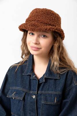 Remsa - Women’s Curly Plush Bucket Hat RKŞ-10 Brown (1)