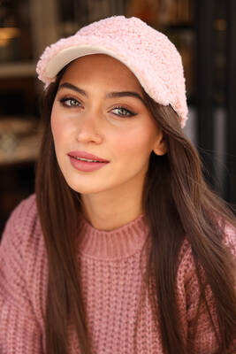 Remsa - Women's Curly Plush Cap Hat RKŞ-07 Powder (1)