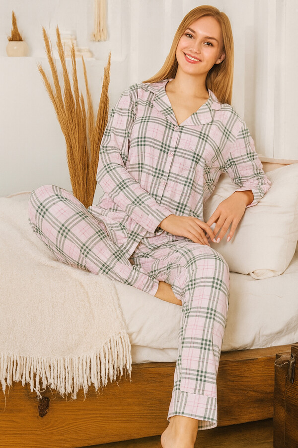 Women's Ecru Pattern Supreme Pajama Set 0505 Pink05 - Thumbnail