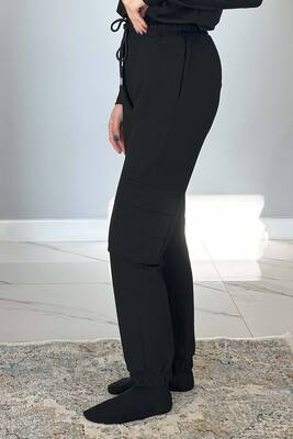 Remsa - Women's Elastic Waist and Leg Cargo Pocket Sweatpants 7057 Black (1)