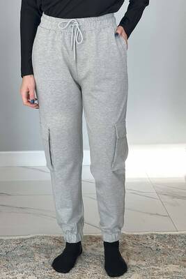 Remsa - Women's Elastic Waist and Leg Cargo Pocket Sweatpants 7057 Gray