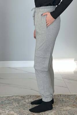 Remsa - Women's Elastic Waist and Leg Cargo Pocket Sweatpants 7057 Gray (1)