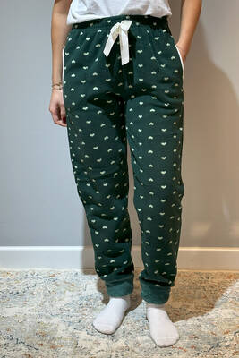 Estiva - Women’s Fleece Cuffed Pajama Bottoms with Hearts 130 Green Estiva - Women’s Fleece Cuffed Pajama Bottoms with Hearts 130 Green