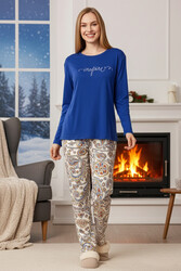 Remsa - Women's Floral Print Sapphire Pajama Set 0556 Blue01