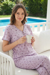 Remsa - Women's Floral Print Short Sleeve Cotton Pajama Set 3194 Lilac
