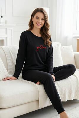 Remsa - Women's Front Print Supreme Pajama Set 0607 Black07 (1)