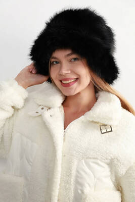 Remsa - Women's Fur-Lined Bucket Hat RKŞ-15 Black