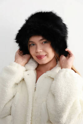 Remsa - Women's Fur-Lined Bucket Hat RKŞ-15 Black (1)