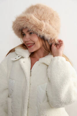 Remsa - Women's Fur-Lined Bucket Hat RKŞ-15 Camel