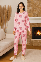 Remsa - Women's Heart Pattern Comfort Pajama Set 0509 Pink