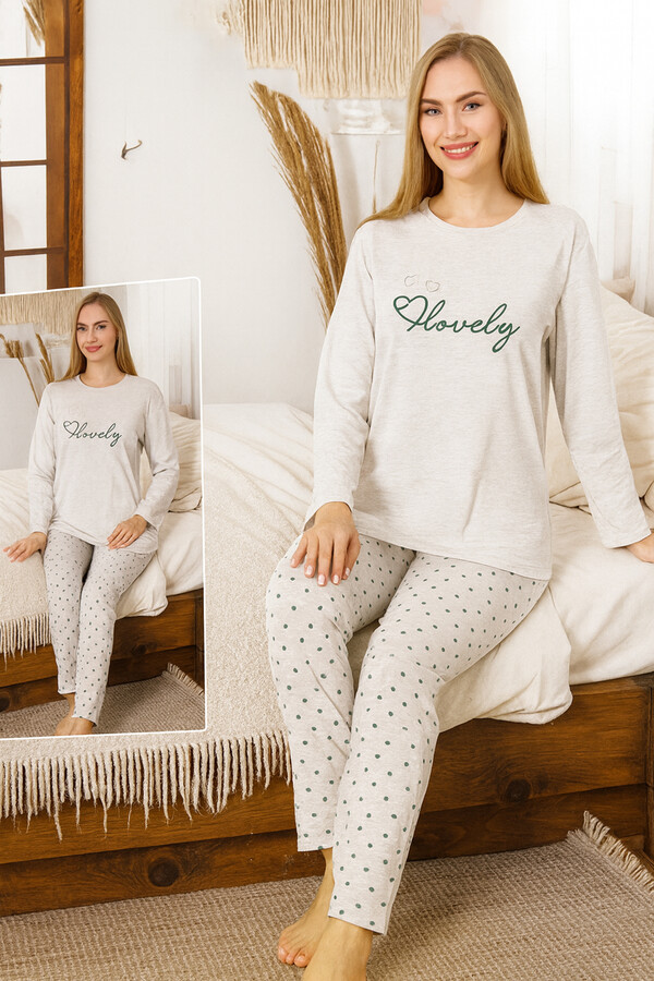 Women's Heart Print Suprem Pajama Set 0471 Vizon02 - Thumbnail