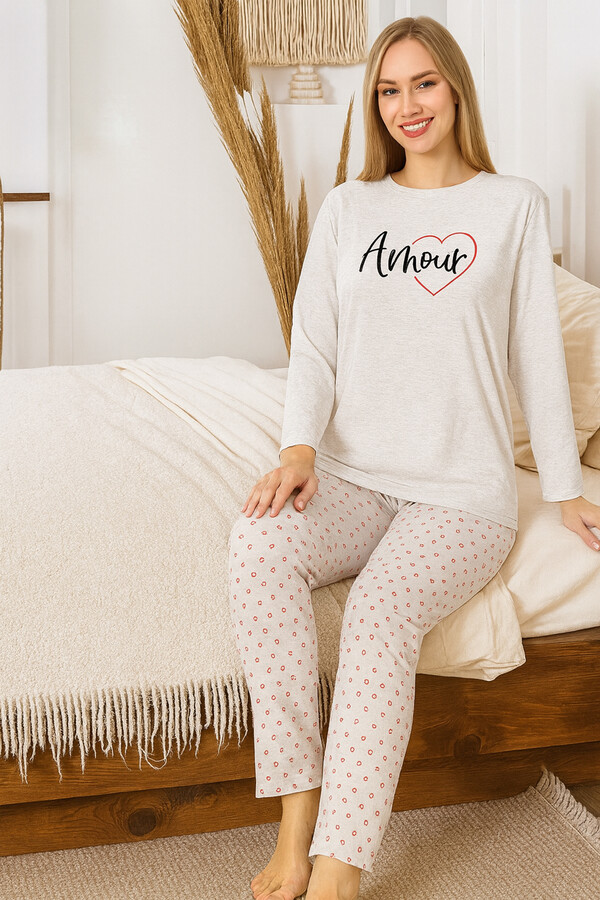 Women's Heart Print Suprem Pajama Set Vizon04 - Thumbnail