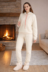 Aydogan - Women's Hooded Long Sleeve Thick Fabric Pajama Set Bej01