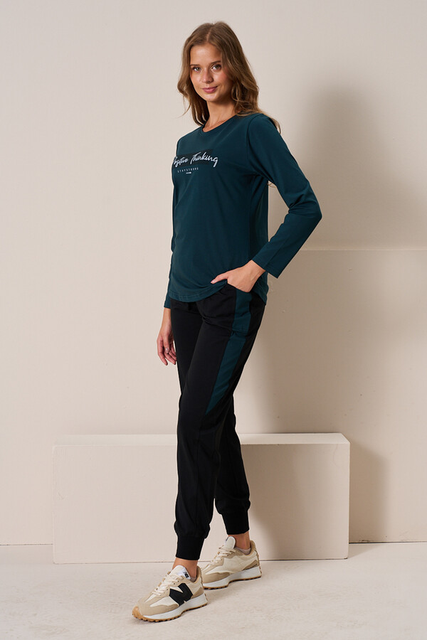 Women's Knit Long Sleeve Pajama Set 3199 Petrol - Thumbnail