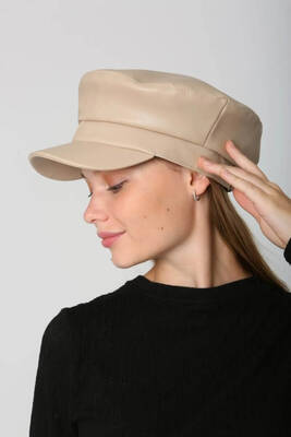 Remsa - Women's Leather Captain Sailor Hat RKŞ-09 Beige