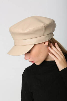 Remsa - Women's Leather Captain Sailor Hat RKŞ-09 Beige (1)