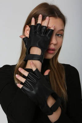 Remsa - Women's Leather Fingerless Gloves ELD-22 - Black