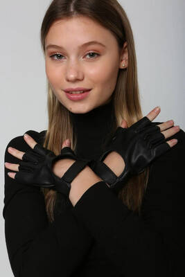 Remsa - Women's Leather Fingerless Gloves ELD-22 - Black (1)