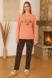 Remsa - Women's Patterned Sapphire Pajama Set Nar Flower Print