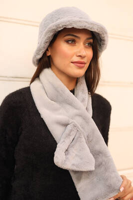 Remsa - Women's Plush Scarf Neck Collar Scarf RKB-01 Gray Remsa - Women's Plush Scarf Neck Collar Scarf RKB-01 Gray