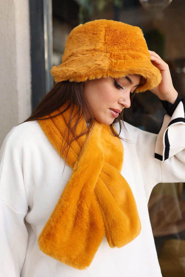 Women's Plush Scarf Neck Collar Scarf RKB-01 Mustard - Thumbnail