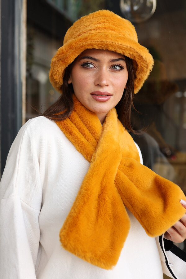Women's Plush Scarf Neck Collar Scarf RKB-01 Mustard - Thumbnail