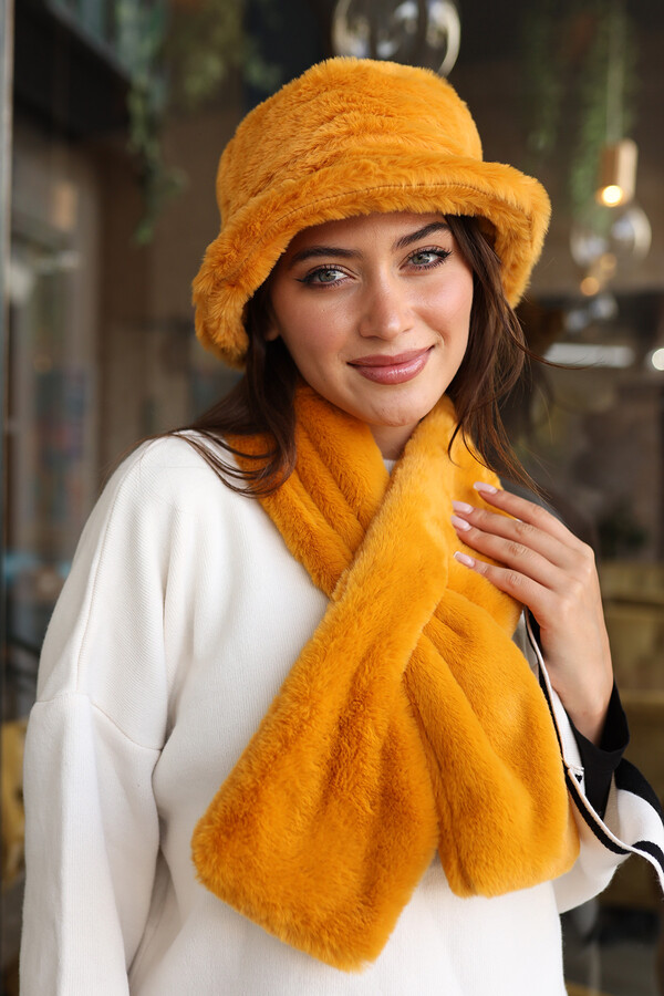 Women's Plush Scarf Neck Collar Scarf RKB-01 Mustard - Thumbnail