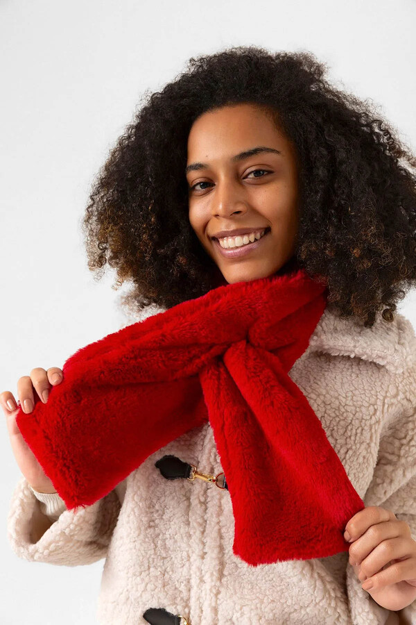 Women's Plush Scarf RKB-01 Red - Thumbnail