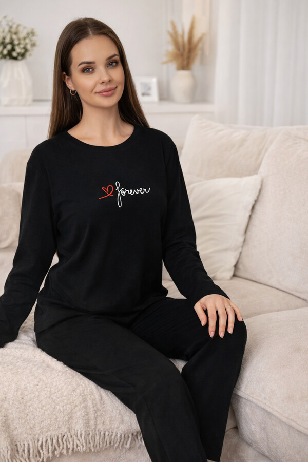 Women's Print Detail Supreme Pajama Set 0565 Black03 - Thumbnail