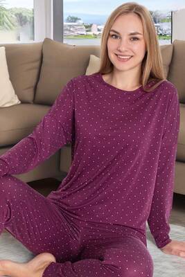 Aydogan - Women's Print Long Sleeve Pajama Set 240987 Maroon (1)