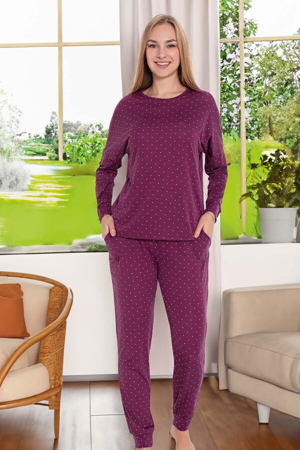 Women's Print Long Sleeve Pajama Set 240987 Maroon - Thumbnail