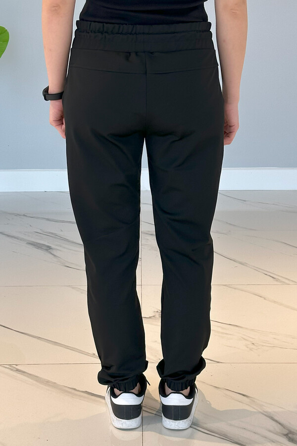 Women's Scuba Fabric Cuffed Jogger Pants Lookalike 2136 Black - Thumbnail