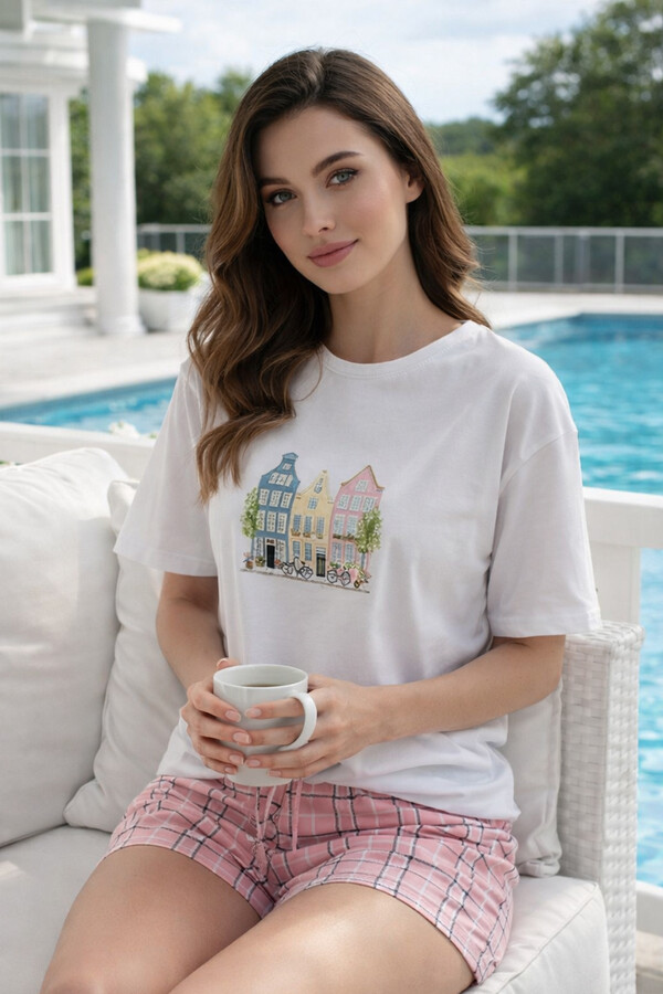 Women's Short Sleeve Suprem Fabric Pajama Set - Thumbnail