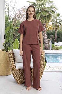 Aydogan - Women's Short Sleeve Waffle Knit Pajama Set in Terracotta (1)