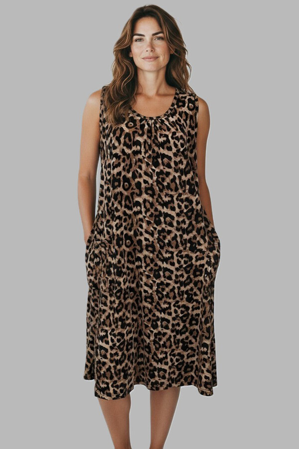 Women's Sleeveless Viscose Dress Pajama Set Leopard Print 25235-7 Leo2 - Thumbnail