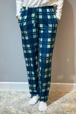 Estiva - Women's Suede Pajama Bottom 120 Check Petrol Estiva - Women's Suede Pajama Bottom 120 Check Petrol