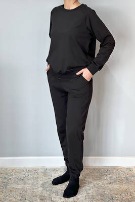 Remsa - Women's Sweatshirt & Elastic Cuff Sweatpants Set 8006 Black (1)