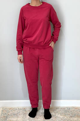 Remsa - Women's Sweatshirt & Elastic Cuff Sweatpants Set 8006 Burgundy