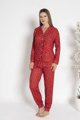 Estiva - Women's Thermal Button-Front Pajama Set 24492 Red Estiva - Women's Thermal Button-Front Pajama Set 24492 Red