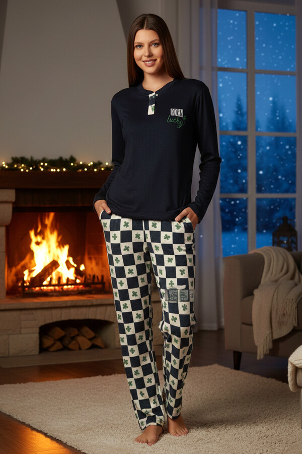 Women's Thermal Long Sleeve Pajama Set Petrol - Thumbnail